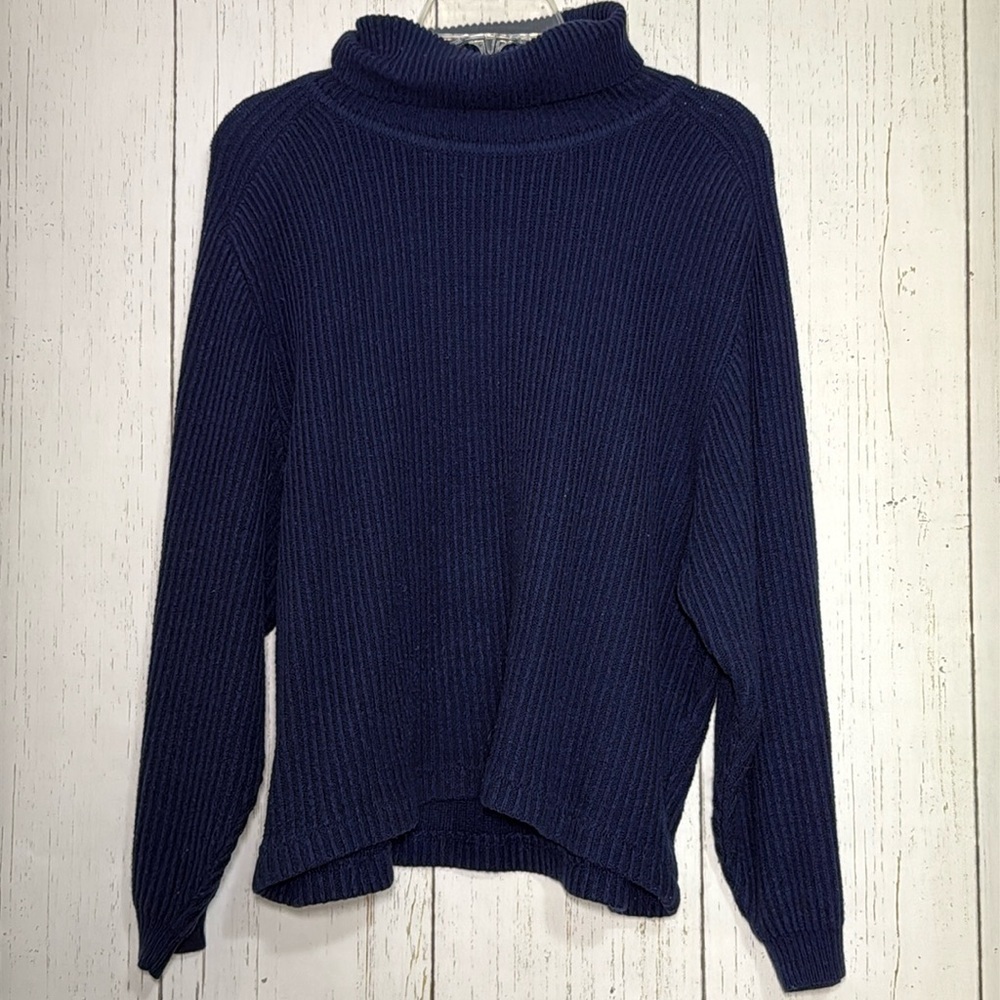 Vintage Diane Von Furstenberg Navy Blue Acrylic Ribbed Turtleneck Size Large